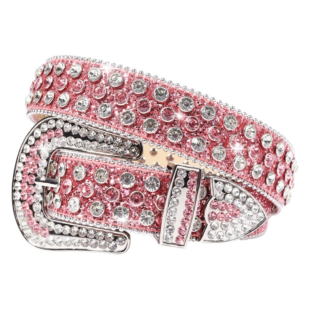 2248 Rhinestone Belt- Pink Western Bling Belt With Diamond & Cowgirl/Cowboy